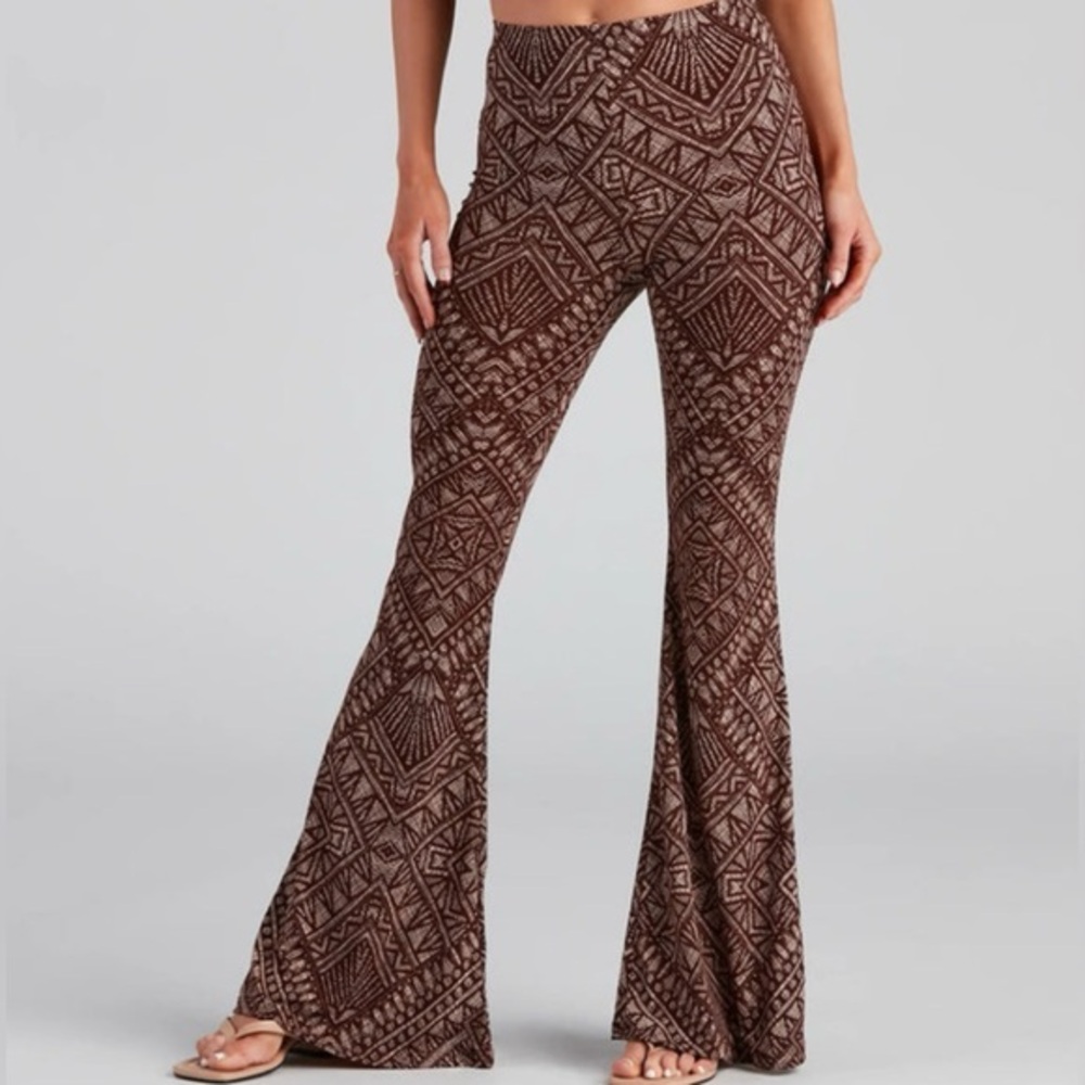 Seater Queen Boho Brown Geometric Flare Festival Pants small